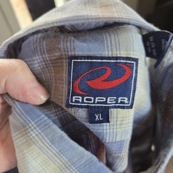 Roper Men's Blue And BrownPlaid Shirt With Pearl Snap Buttons Size XL - Picture 6 of 6